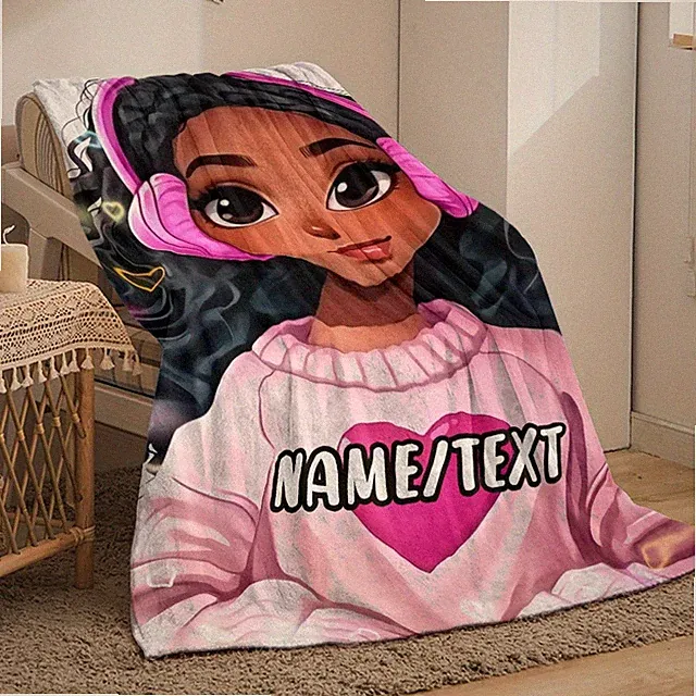 1pc Personalized Music & Custom NameText Flannel Blanket - Soft Warm Tear-Resi