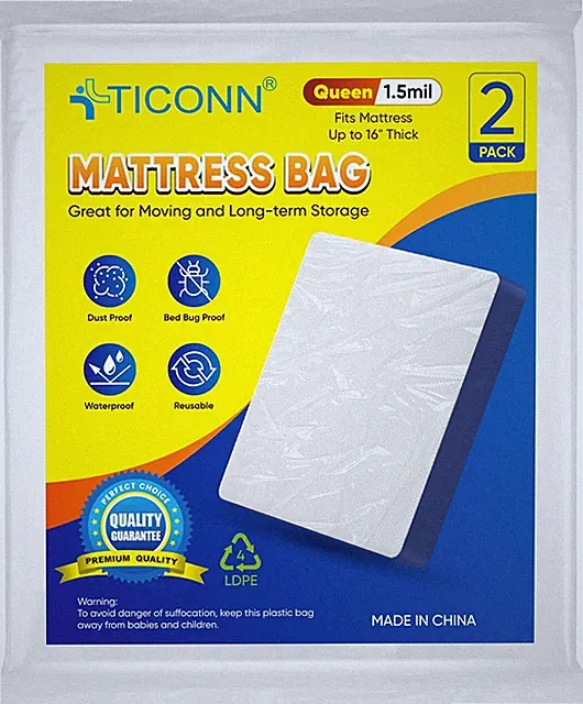 2 Pack Heavy Duty Waterproof Queen Mattress Moving Storage Bags 1.5 Mil