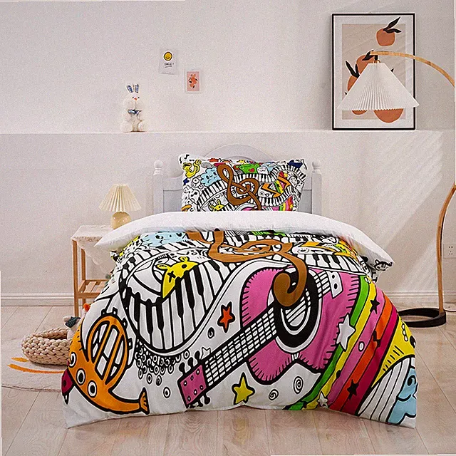 3D Cartoon Graffiti Music Illustration Quilt Cover Set Bedding Sets Pillowcases
