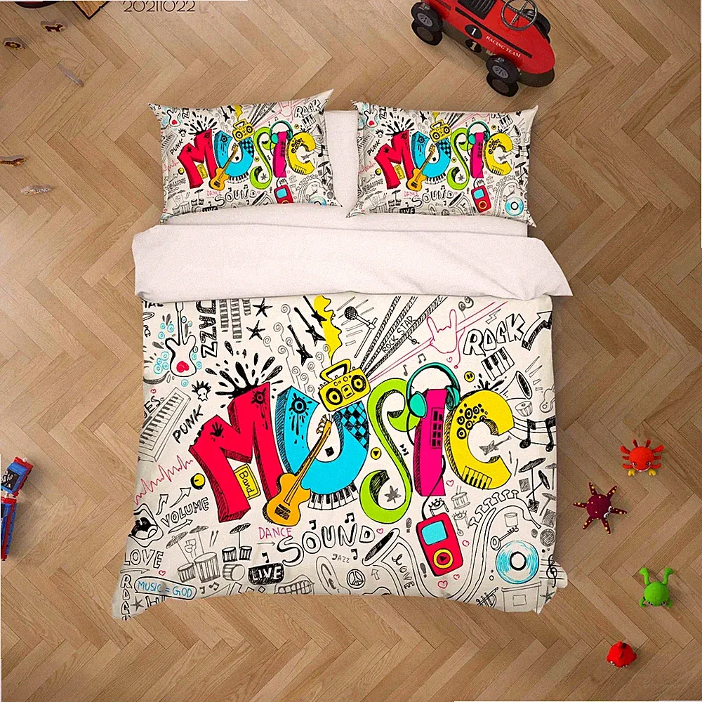 3D Graffiti Music Hand Drawn Quilt Cover Set Bedding Sets Pillowcases