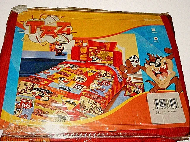3K NWT Disney Looney Tunes TAZ Keep On Truckin FLAMES FULL/DOUBLE BED SKIRT