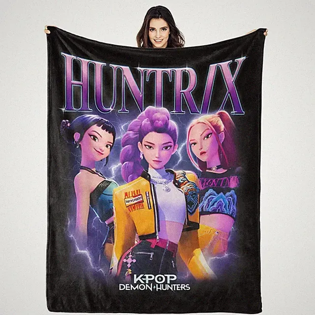 Anime KPop Demon Girls Flannel Blanket Soft Cozy Teen Room Gift