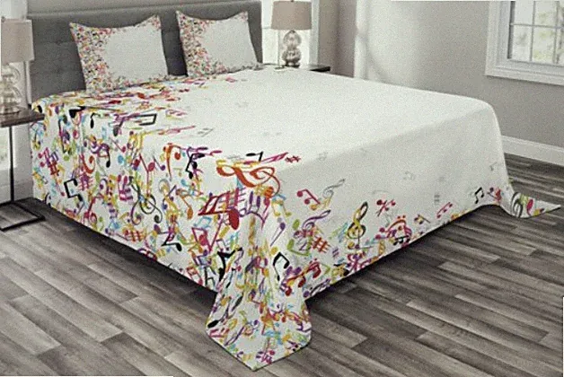 Colorful Musical Notes -King Bedspread & 2 Shams