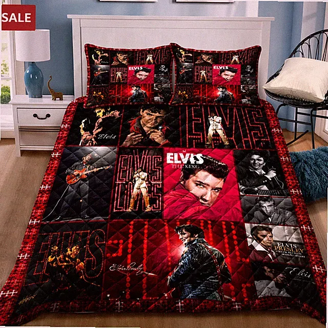 Elvis Presley King of Pop Quilt Bedding Set Music Legend Fans Gift Bedroom Decor