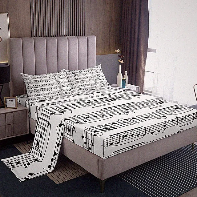Erosebridal Music Bed Sheets - Full Musical Notes Sheet Set - Piano Notation...