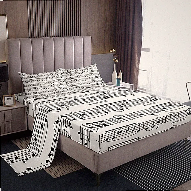 Erosebridal Queen Musical Notes Sheet Set - Piano Notation Bed Sheets - Rotat...