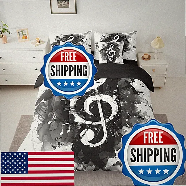 Feelyou Music Comforter Set Sheets Full Size Guitar Instruments Bed In A Bag