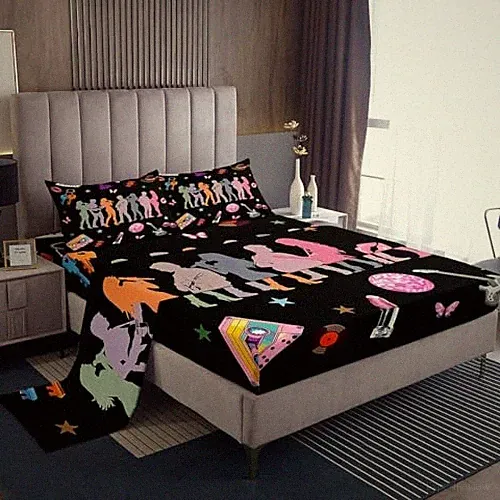 Girls Music Bedding Set for Women Singer Guitar Bed Twin Black Black Pink