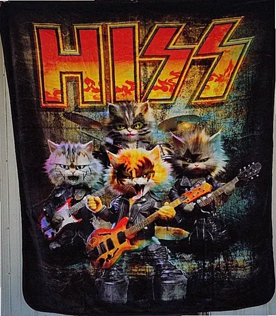 HISS CONCERT CAT BAND KISS FUNNY MUSIC GUITAR DRUM BASS QUEEN BLANKET BEDSPREAD