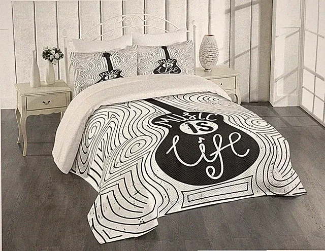 Lunarable Saying Bedspread, Music is Life Lettering on Guitar Silhouette in...