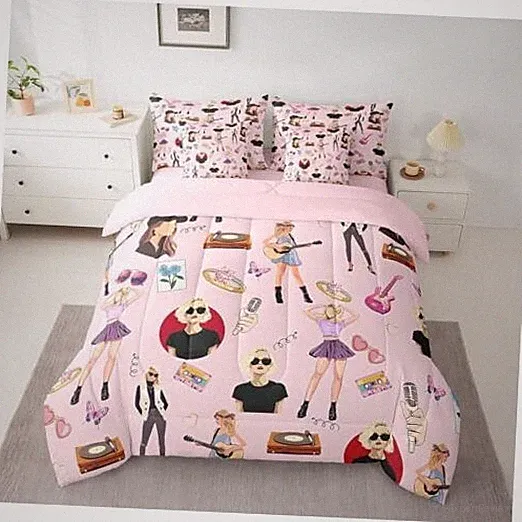 Music Bedding Set Size Girls Singer Bed in a Bag Gifts for Queen Pink Red Black