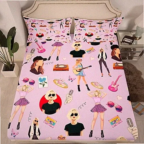 Music Bedding Set Twin Size Girls Singer Twin (No Flat Sheet) Purple Red Black