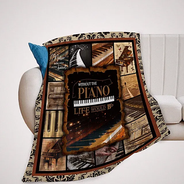 Music Blanket, Piano Throw Blanket, Music Gifts, Piano Stuff Fleece Flannel P...