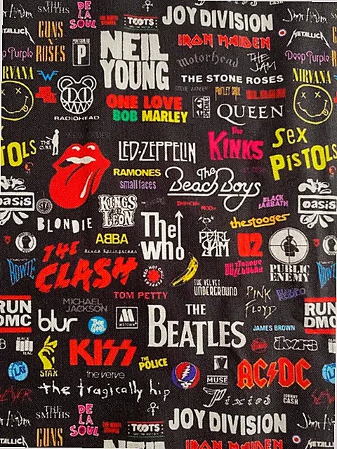 Music Fabric 100% Cotton Fabric 1/4 Yard Increments Rock Band Collage