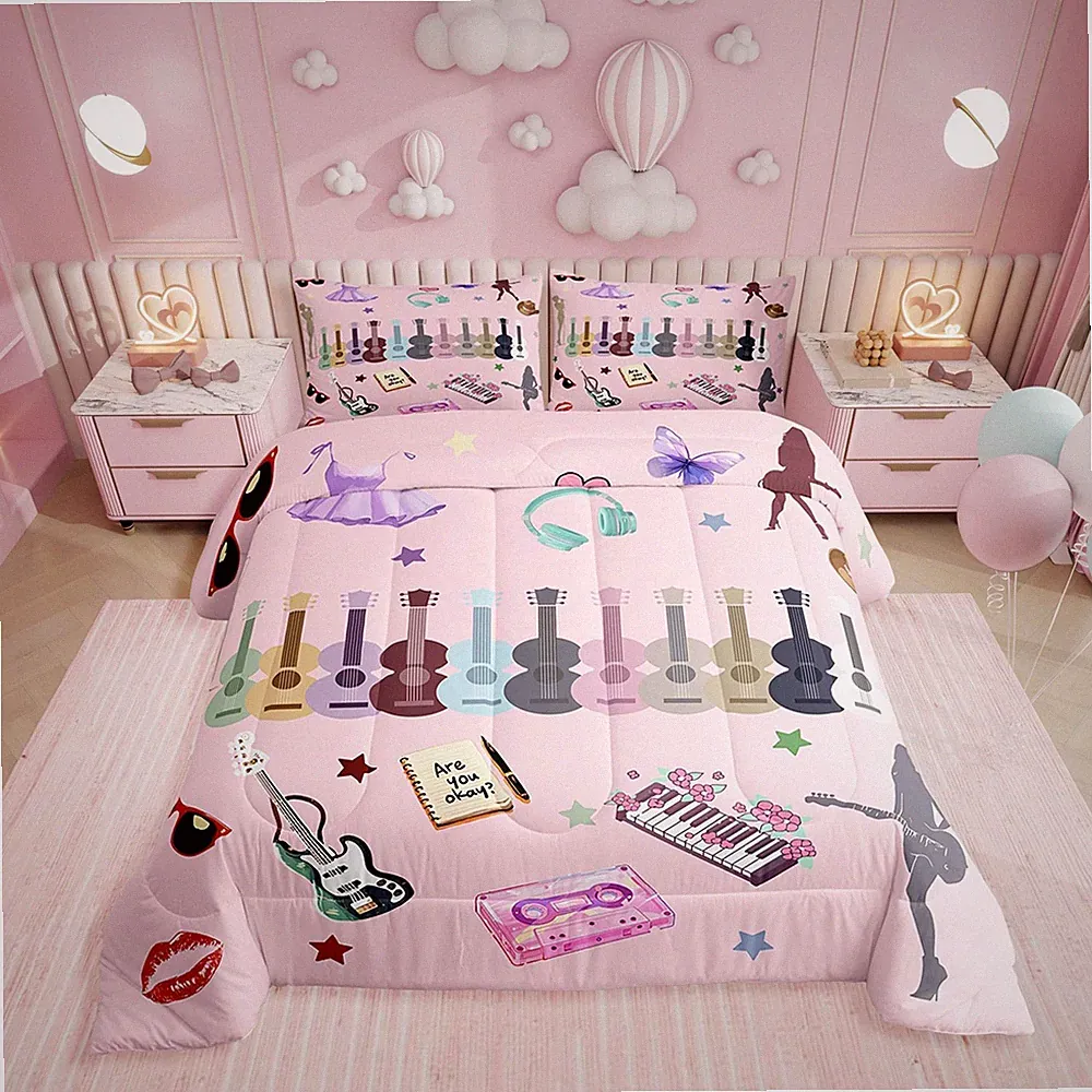 Music Fans Guitar Queen Comforter Set Music Themed Bedding Set Singer Fans Pi...