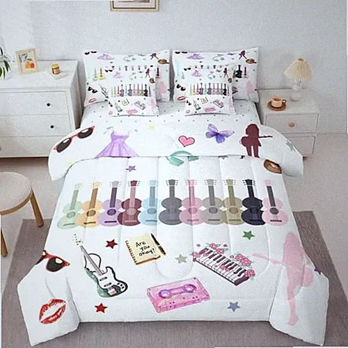 Music Fans Print Comforter Set Size Music Theme Bedding Sets 7 Queen White