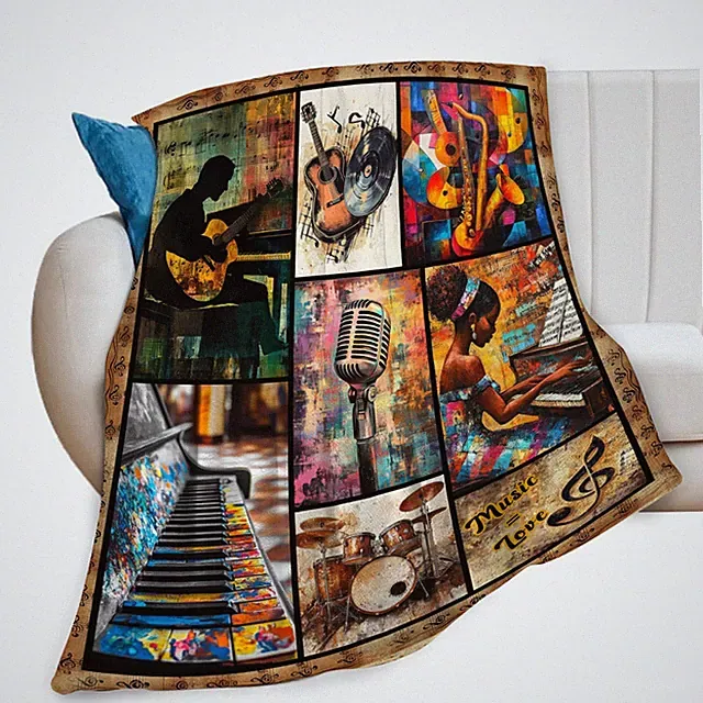 Music Lover Blanket for Women Girls, Musical Instruments Note Flannel Throw B...