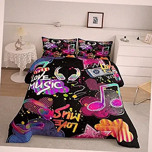 Music Note Duvet Cover Kids Teens Hip Pop Rock Music Theme Twin Multi 09