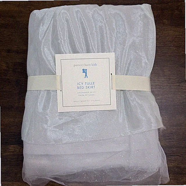POTTERY BARN KIDS ICY TULLE BED SKIRT, QUEEN ~ ICY BLUE/GRAY