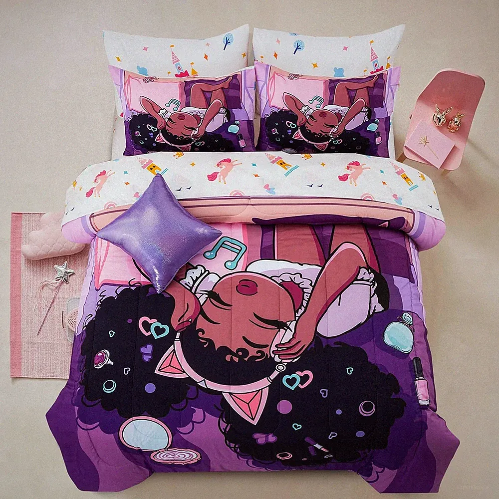 Purple Music-Themed Comforter Set for Girls, 6-Piece Queen Bedding Set
