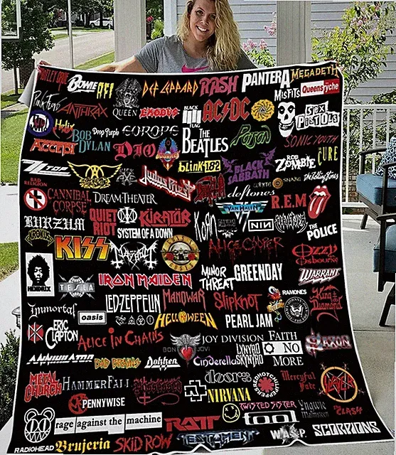 Rock Music Fan Flannel Blanket Guitar Band Style Cozy Gift Throw
