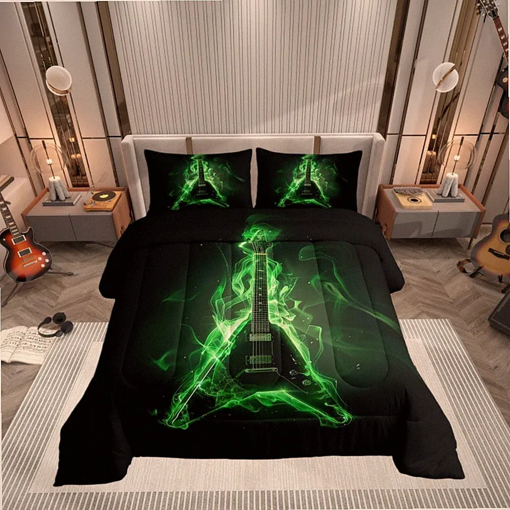 Rock Music Kids Comforter Sets Queen,Electric Guitar Bedding Comforter Sets,G...
