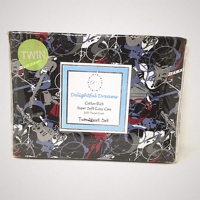 Rock&Roll Music Guitars Drums Fitted Sheet Set Twin Sheet Set