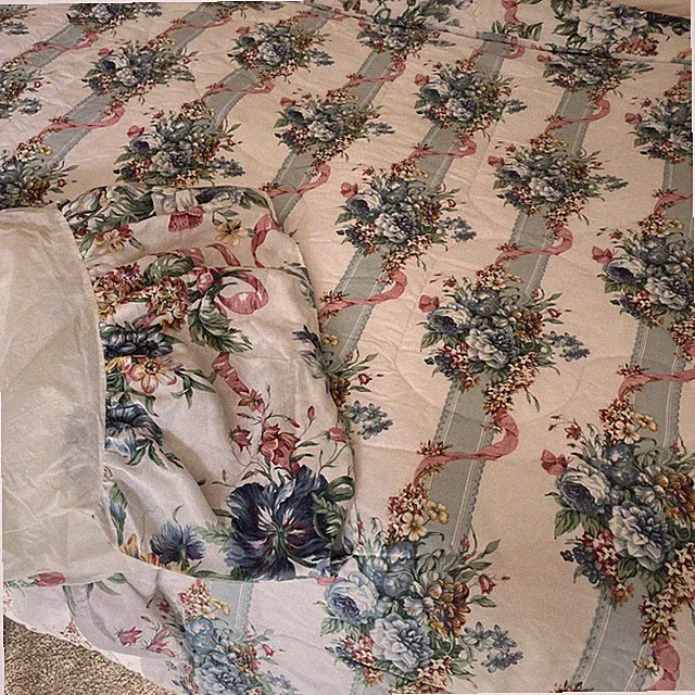Vintage Country Cottage Comforter & Bed Skirt Full/Double Blue Pink Reversible