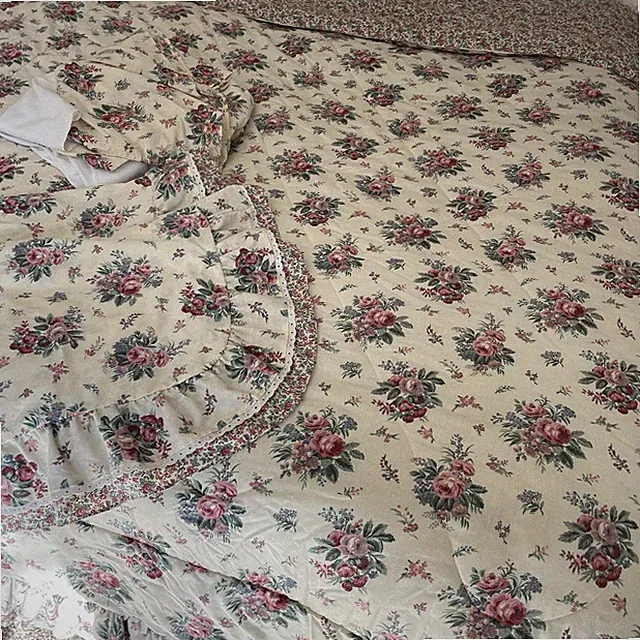 Vintage Country Cottage Comforter Bed Skirt Shams (2) Full/Double Reversible USA