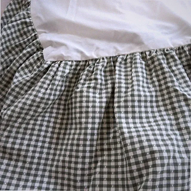 Vintage Country Curtains King Size Bed Skirt Green Gingham Check 15" Drop USA