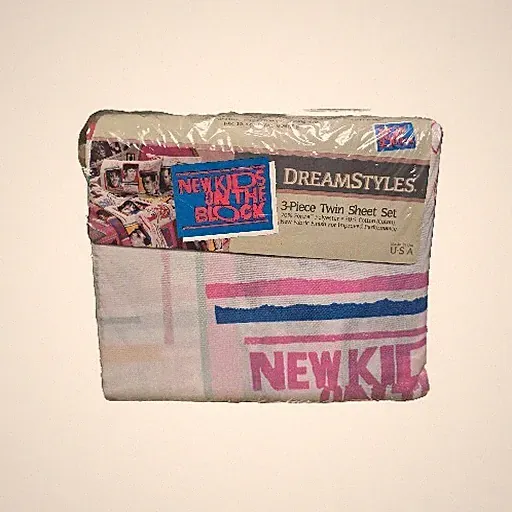 Vintage New Kids On The Block NKOTB Twin Sheet Set Fitted Flat & Pillowcase 1990