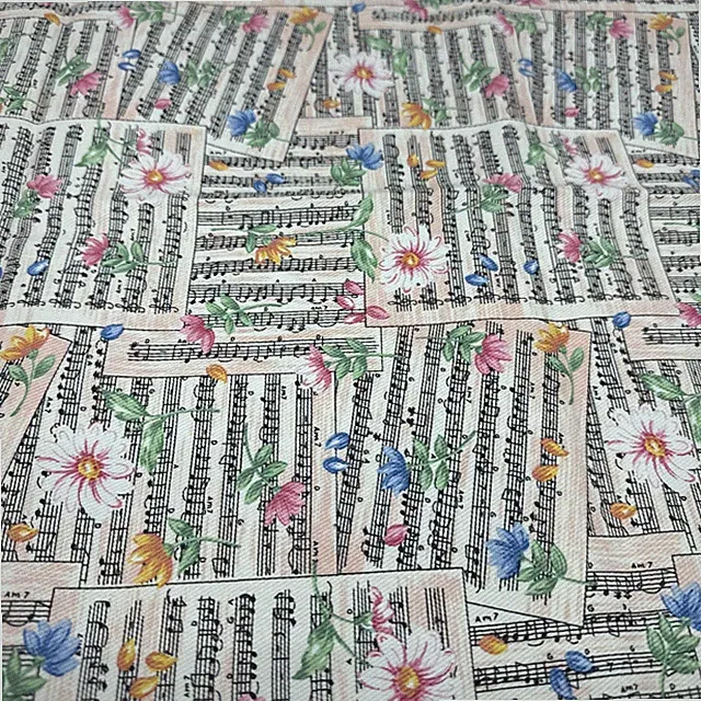 Vintage Printed Denim Sheet Music Pastel Floral Fabric BTHY #56