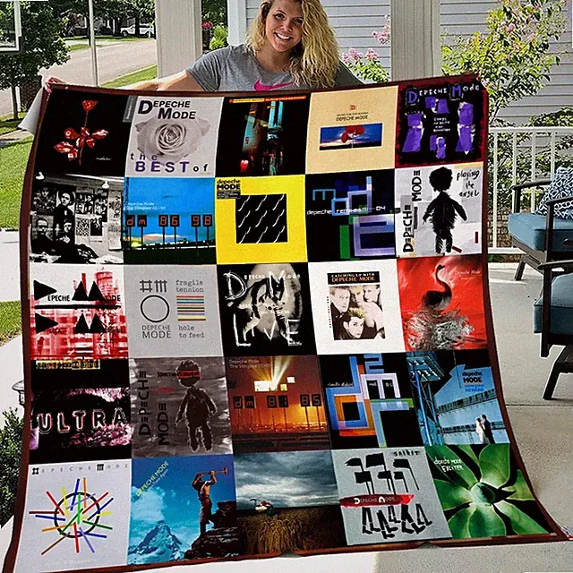 Vintage Synth Music Album Style Flannel Blanket Retro Band Cozy Throw