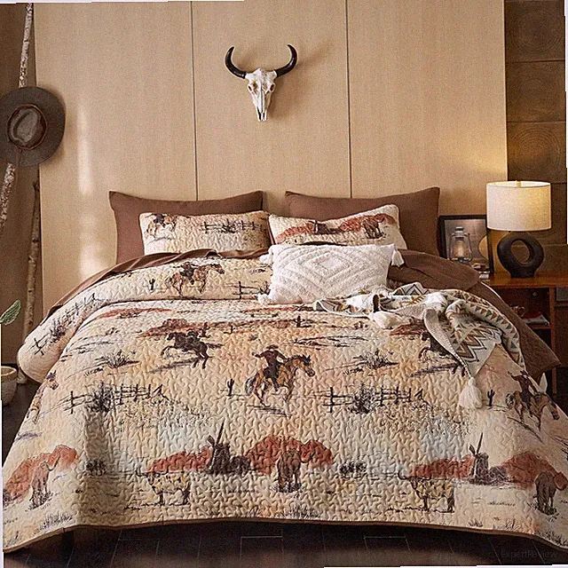 Western Quilt Set, Rustic Ranch Life with Cowboy Southwestern Vintage Country